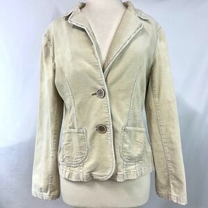 AC 3998 Y2K Tan Corduroy Fitted Cargo Blazer Jacket Pockets Women L Preppy 2000s